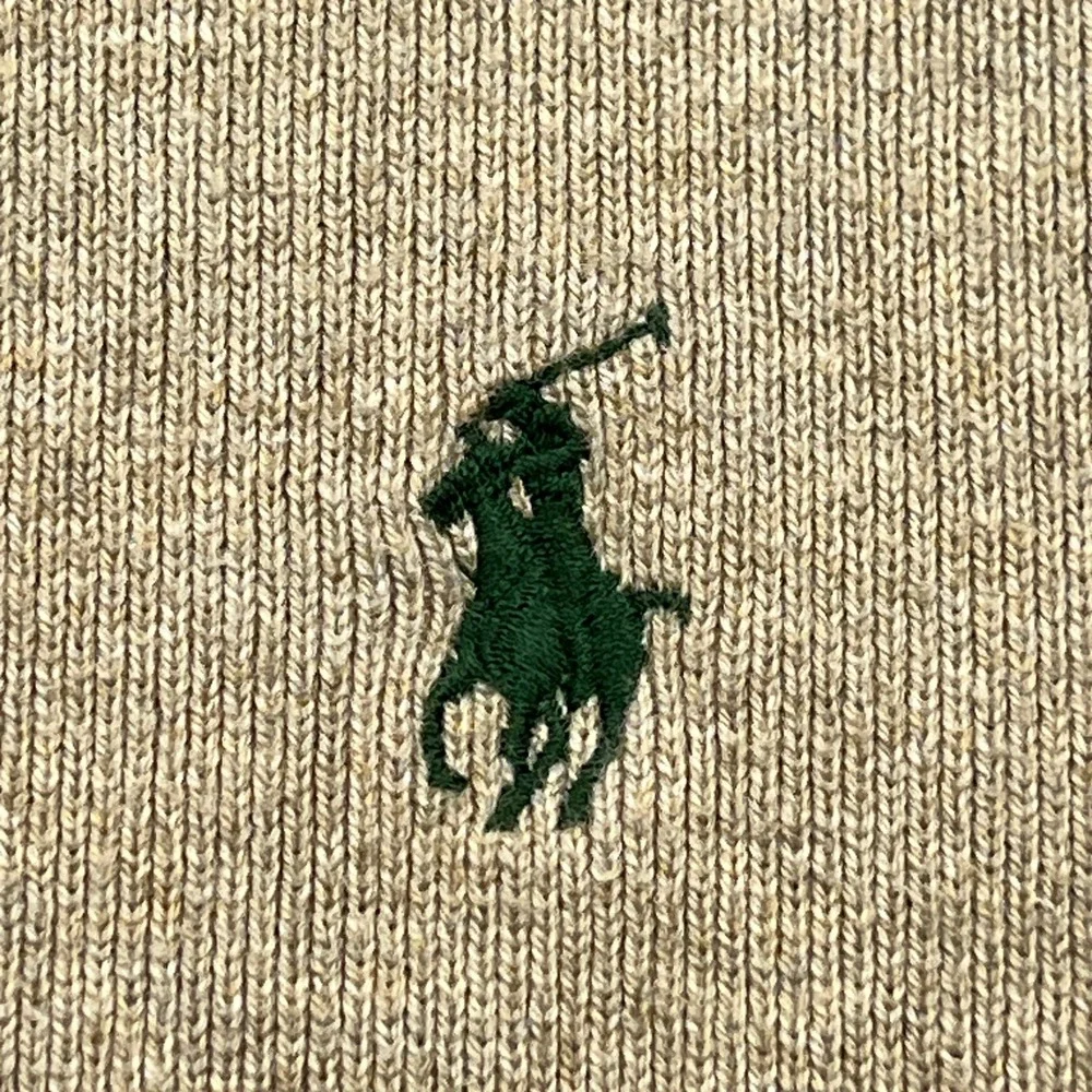 Polo Ralph Lauren Sweater Men Large Tan Cotton Knit Crew Neck V-Notch Pony Logo